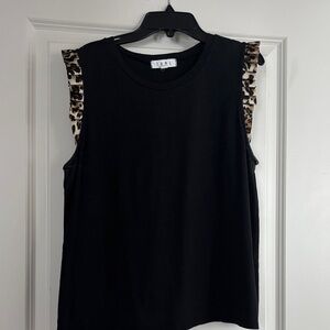 THML Black Tee with Leopard Trim